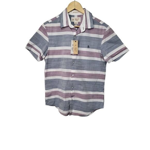 Original Penguin Shirt Mens Size S Blue Wing Teal Button Up Short Sleeve - Picture 1 of 11
